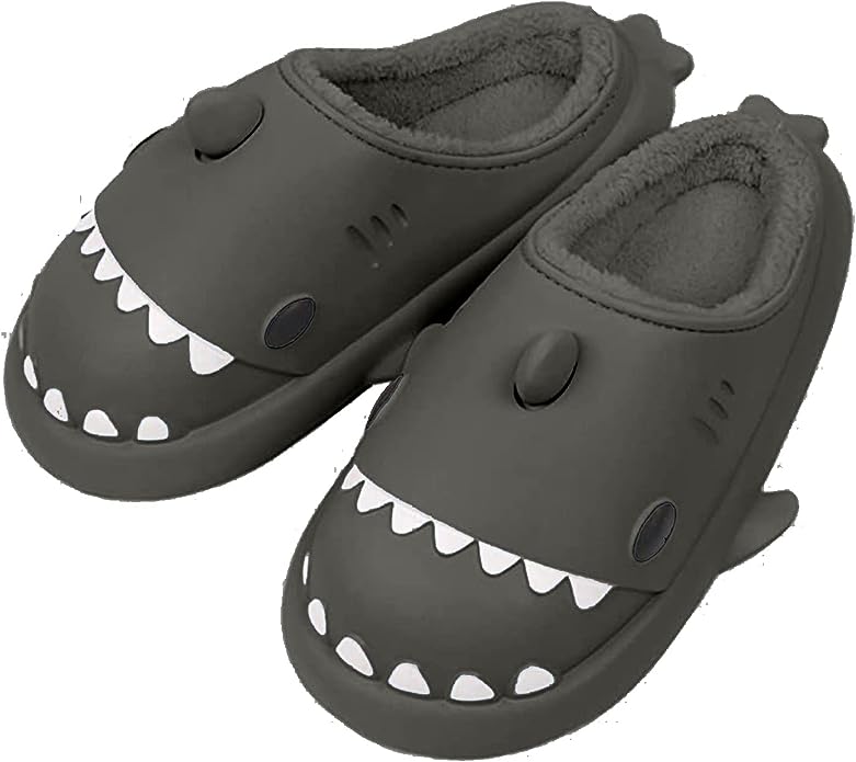 Black Furry Shark Slides